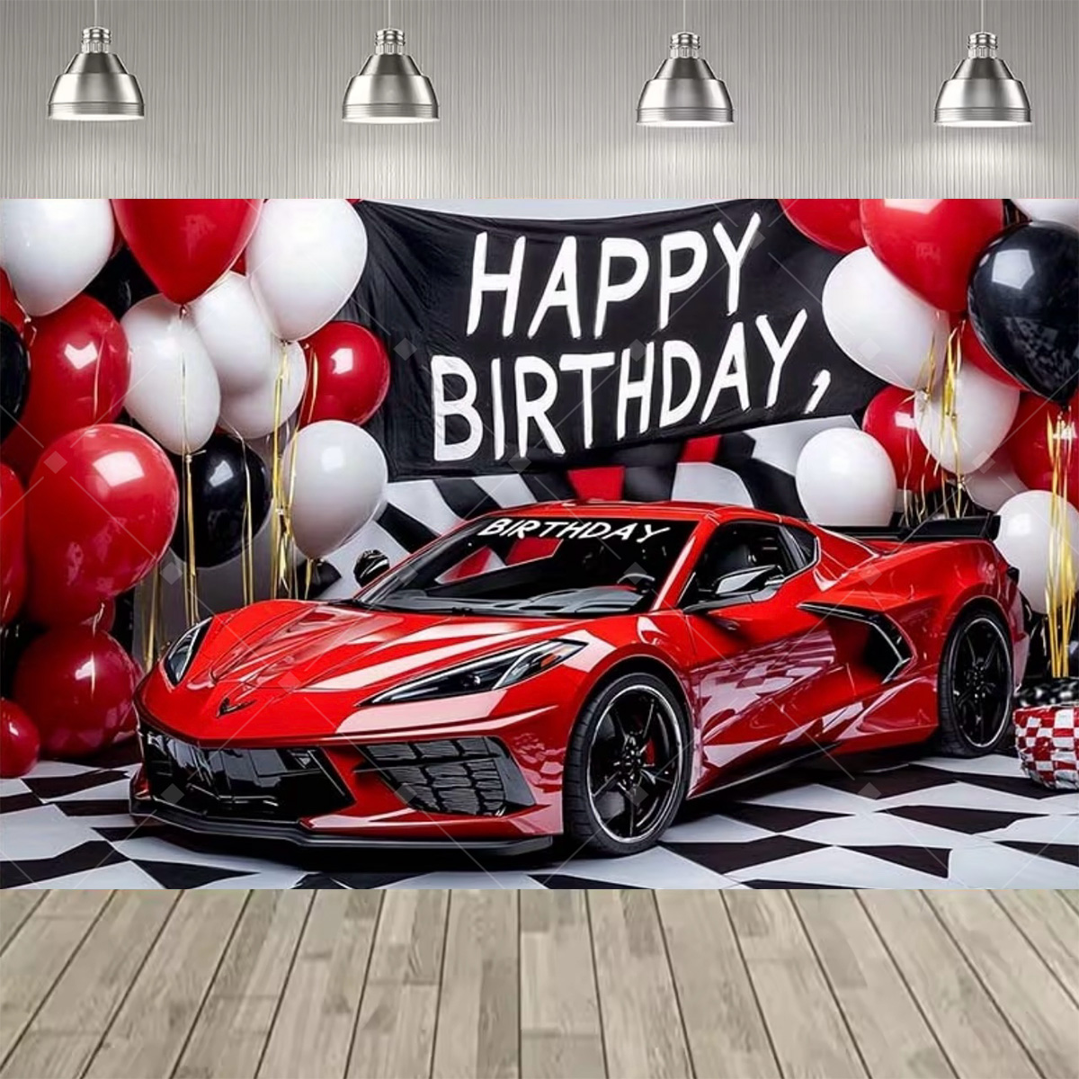 Race Car Birthday Backdrop Red - огляд і ціна Car Accessories Banner